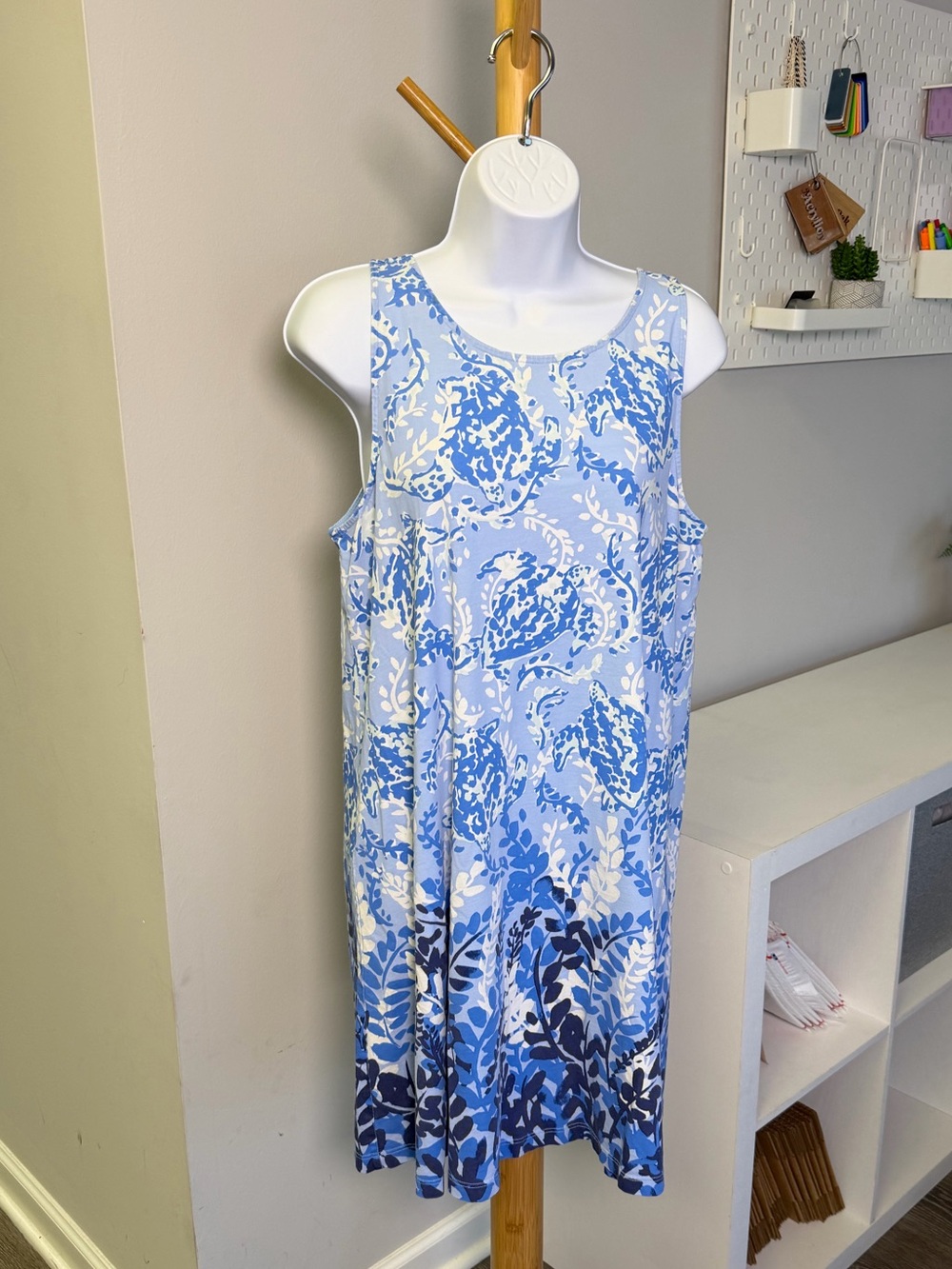 LILLY PULITZER Kristen Swing Dress BLUE PERI "TURTLEY AWESOME" Size Large - Picture 5 of 7